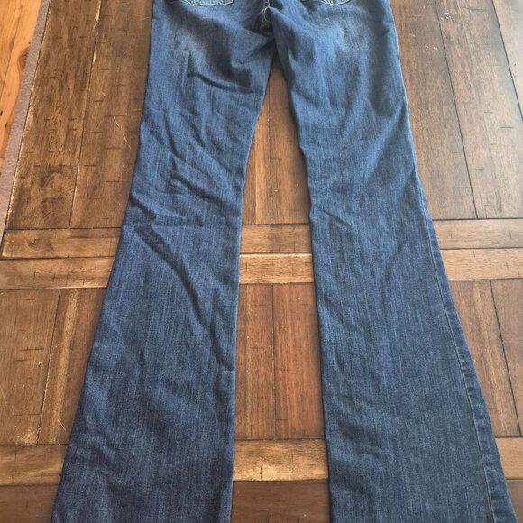 Alloy Apparel Power Stretch Denim Flared Jeans 10x37 Frayed Hem Medium Wash - Picture 2 of 6